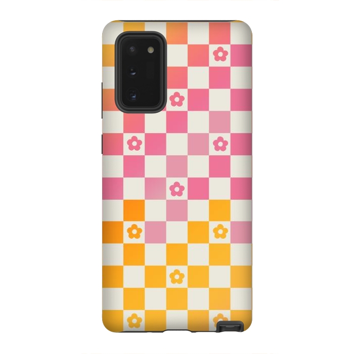 Galaxy Note 20 StrongFit Retro checks and daisy flowers - 70s gradient checkered pattern by Oana 