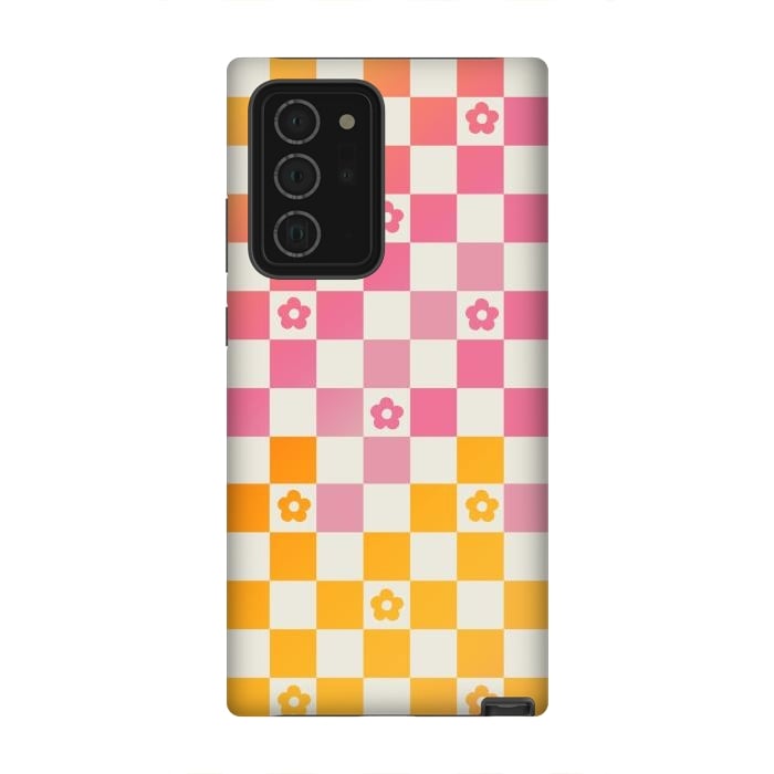 Galaxy Note 20 Ultra StrongFit Retro checks and daisy flowers - 70s gradient checkered pattern by Oana 