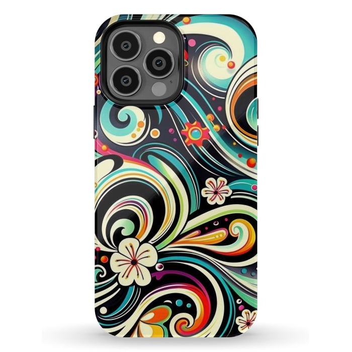 iPhone 13 Pro Max StrongFit Retro Whimsical Floral Pattern by Texnotropio