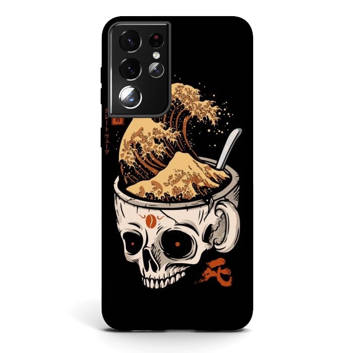 Galaxy S21 ultra StrongFit The Great Wave of Skull Coffee by LM2Kone