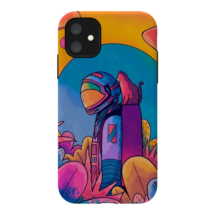 iPhone 11 StrongFit The astronaut and cat by Steve Wade (Swade)
