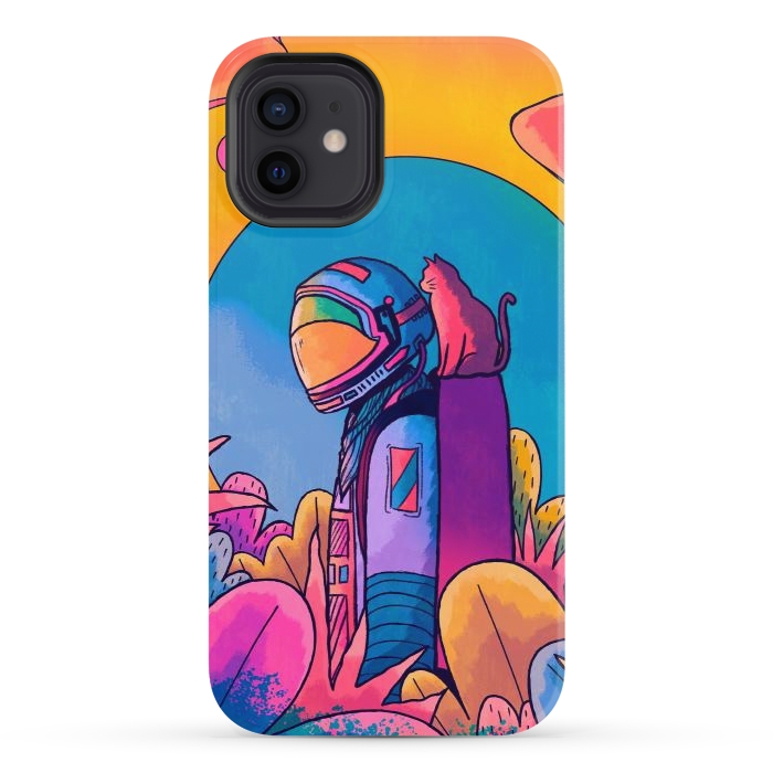 iPhone 12 StrongFit The astronaut and cat by Steve Wade (Swade)