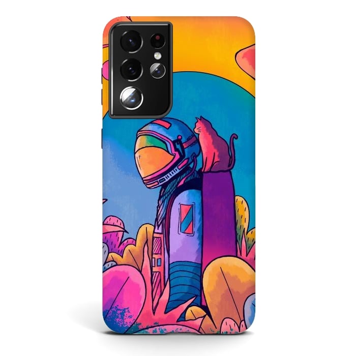 Galaxy S21 ultra StrongFit The astronaut and cat by Steve Wade (Swade)