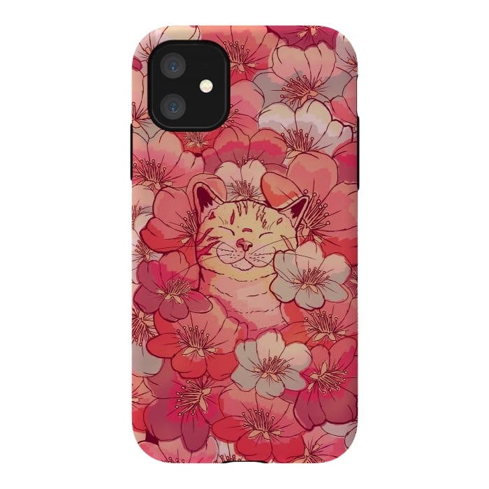 iPhone 11 StrongFit The cherry blossom cat by Steve Wade (Swade)