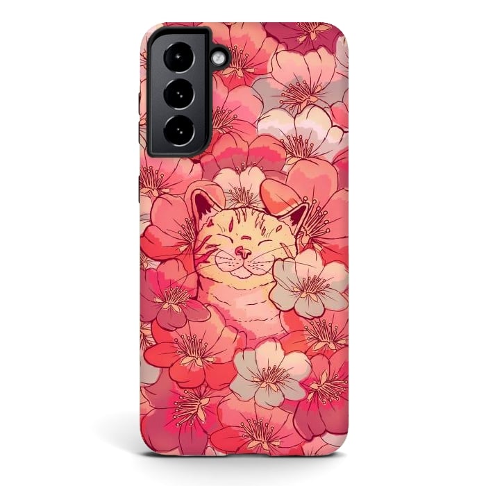 Galaxy S21 StrongFit The cherry blossom cat by Steve Wade (Swade)