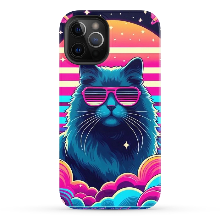 iPhone 12 Pro StrongFit Neon Cat Punkadelic by JohnnyVillas