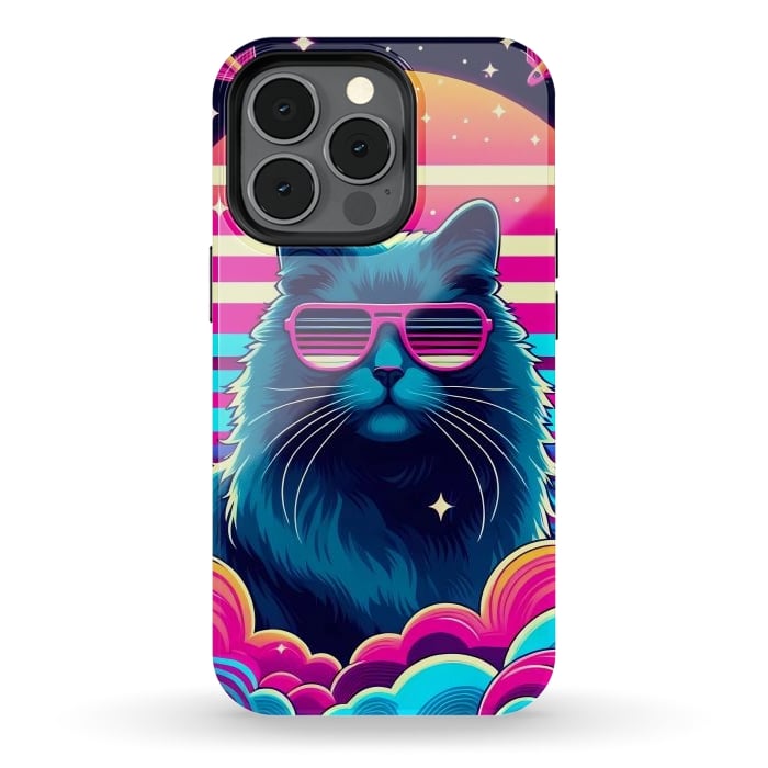 iPhone 13 pro StrongFit Neon Cat Punkadelic by JohnnyVillas