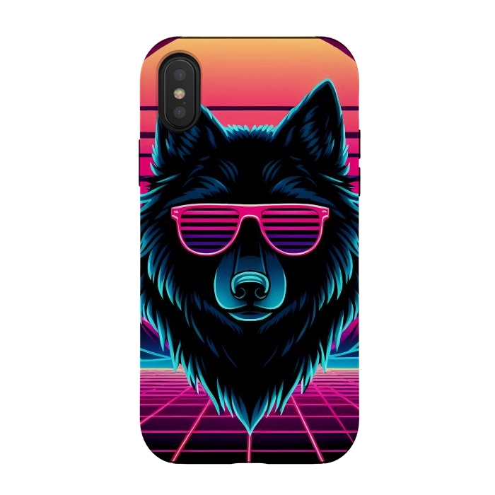 iPhone Xs / X StrongFit Neon Black Wolf by JohnnyVillas