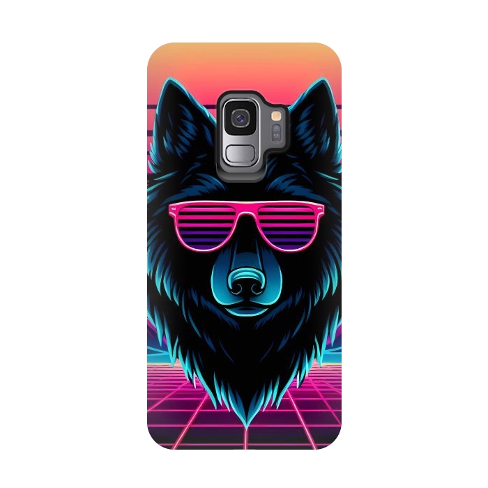 Galaxy S9 StrongFit Neon Black Wolf by JohnnyVillas
