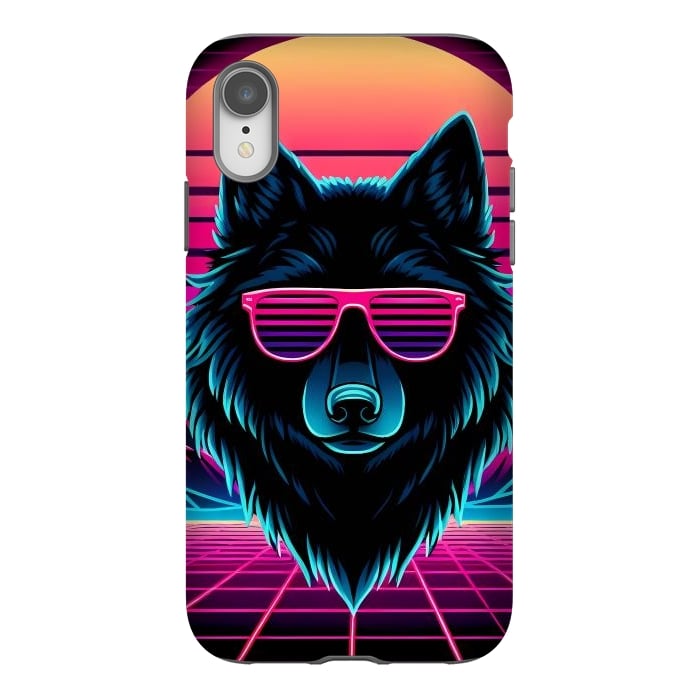 iPhone Xr StrongFit Neon Black Wolf by JohnnyVillas