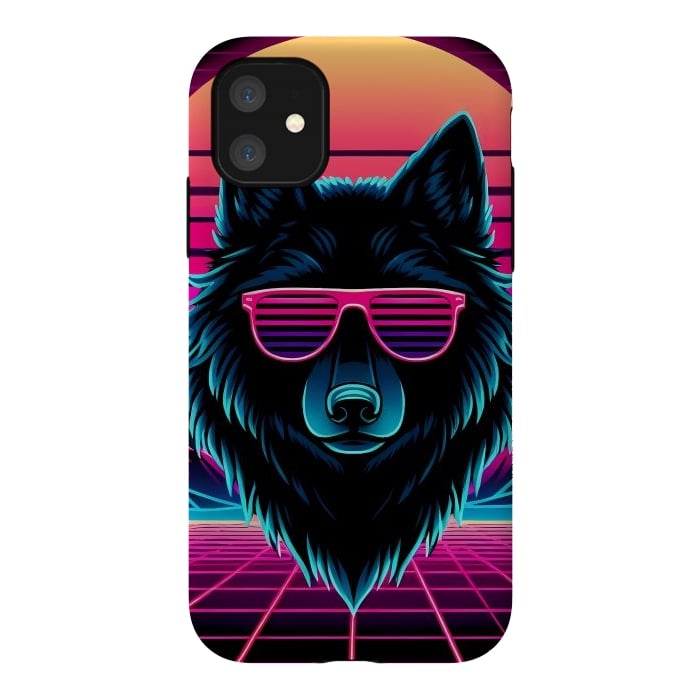 iPhone 11 StrongFit Neon Black Wolf by JohnnyVillas