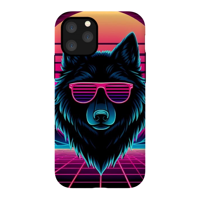 iPhone 11 Pro StrongFit Neon Black Wolf by JohnnyVillas