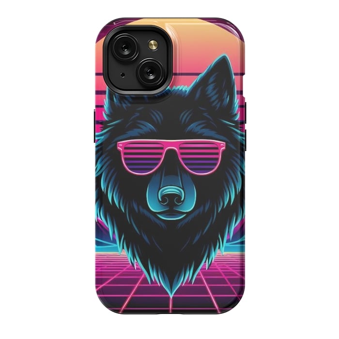 iPhone 15 StrongFit Neon Black Wolf by JohnnyVillas