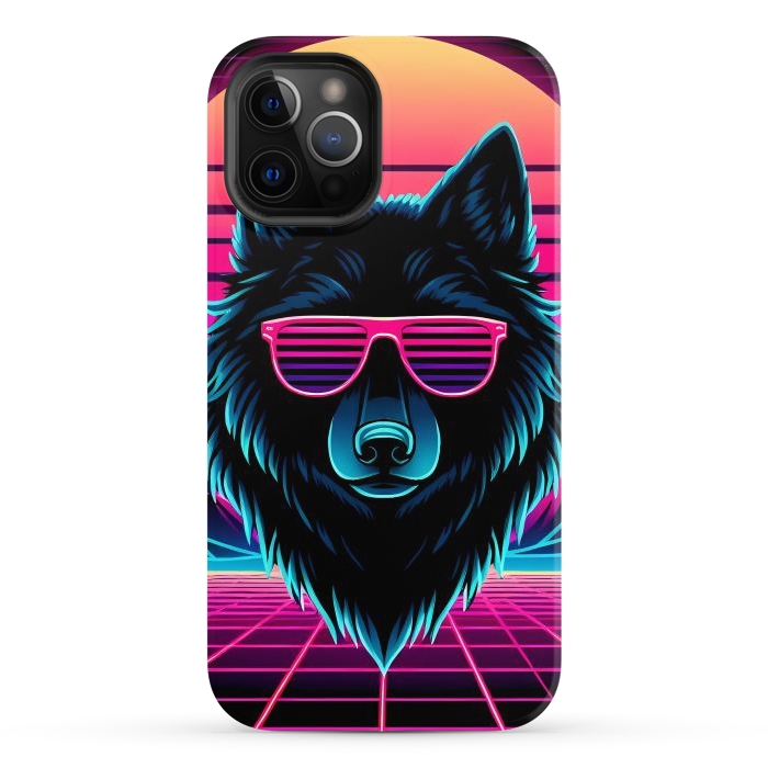 iPhone 12 Pro Max StrongFit Neon Black Wolf by JohnnyVillas