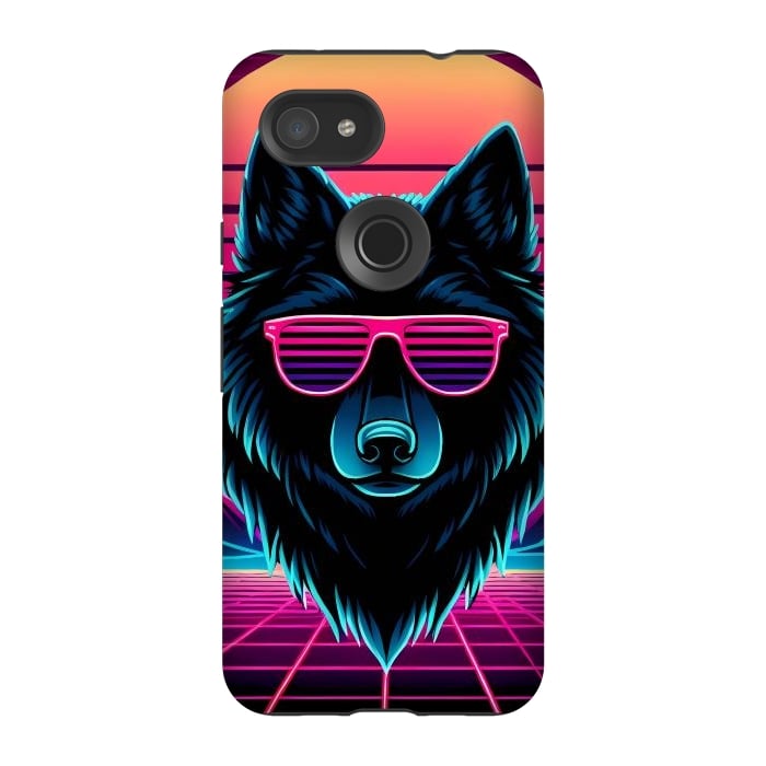 Pixel 3A StrongFit Neon Black Wolf by JohnnyVillas
