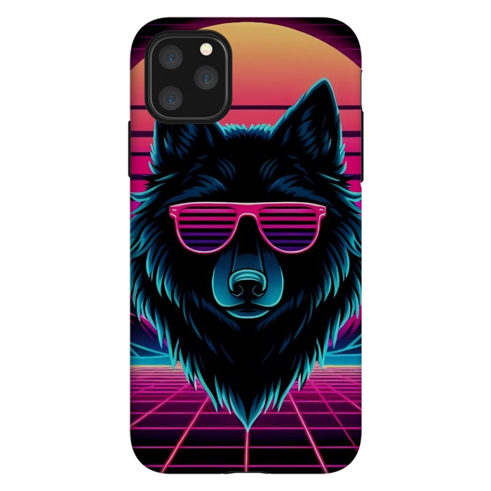 iPhone 11 Pro Max StrongFit Neon Black Wolf by JohnnyVillas