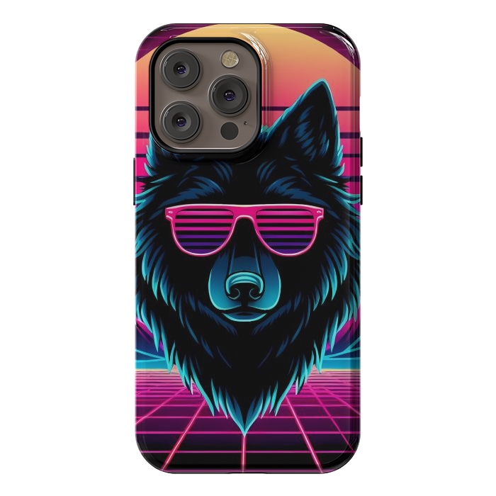 iPhone 14 Pro max StrongFit Neon Black Wolf by JohnnyVillas