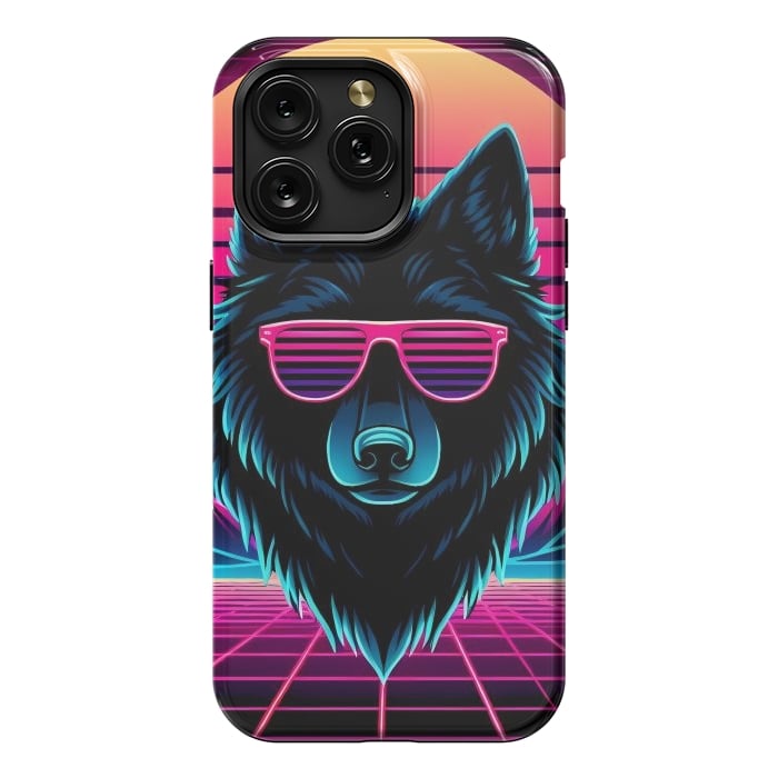 iPhone 15 Pro Max StrongFit Neon Black Wolf by JohnnyVillas