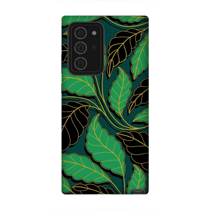 Galaxy Note 20 Ultra StrongFit Curved lines Branches Leaves black and green G608 by Medusa GraphicArt