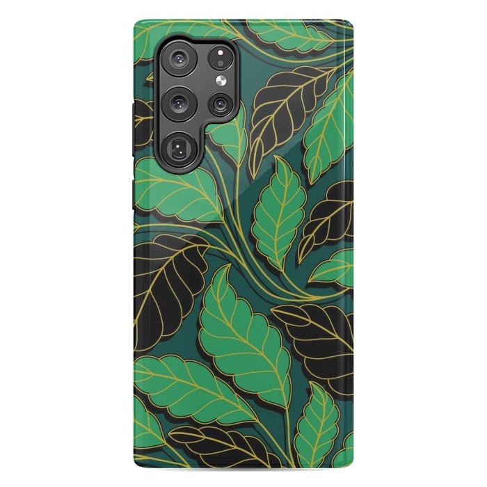 Galaxy S22 Ultra StrongFit Curved lines Branches Leaves black and green G608 by Medusa GraphicArt