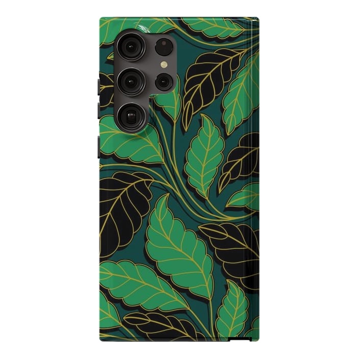 Galaxy S23 Ultra StrongFit Curved lines Branches Leaves black and green G608 by Medusa GraphicArt