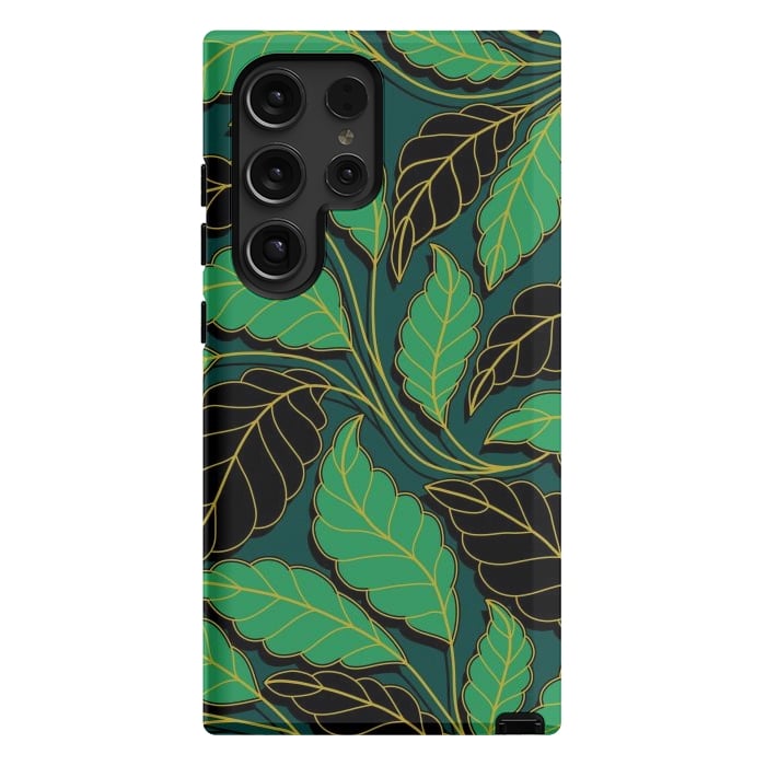 Galaxy S24 Ultra StrongFit Curved lines Branches Leaves black and green G608 by Medusa GraphicArt