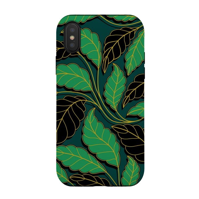 iPhone Xs / X StrongFit Curved lines Branches Leaves black and green G608 by Medusa GraphicArt