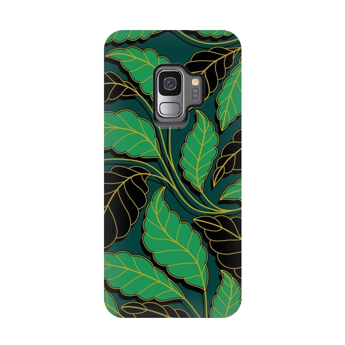 Galaxy S9 StrongFit Curved lines Branches Leaves black and green G608 by Medusa GraphicArt