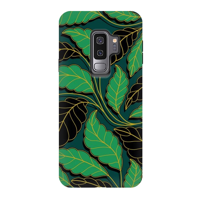 Galaxy S9 plus StrongFit Curved lines Branches Leaves black and green G608 by Medusa GraphicArt