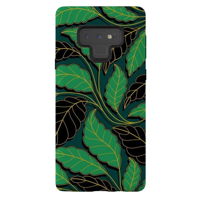 Galaxy Note 9 StrongFit Curved lines Branches Leaves black and green G608 by Medusa GraphicArt