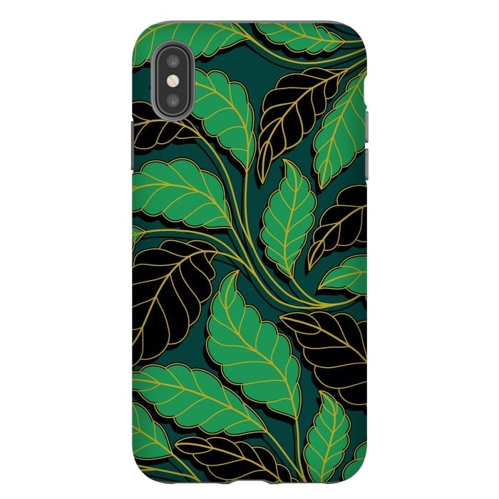 iPhone Xs Max StrongFit Curved lines Branches Leaves black and green G608 by Medusa GraphicArt