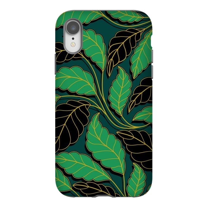 iPhone Xr StrongFit Curved lines Branches Leaves black and green G608 by Medusa GraphicArt