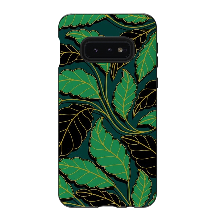 Galaxy S10e StrongFit Curved lines Branches Leaves black and green G608 by Medusa GraphicArt