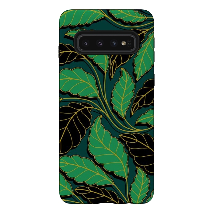 Galaxy S10 StrongFit Curved lines Branches Leaves black and green G608 by Medusa GraphicArt