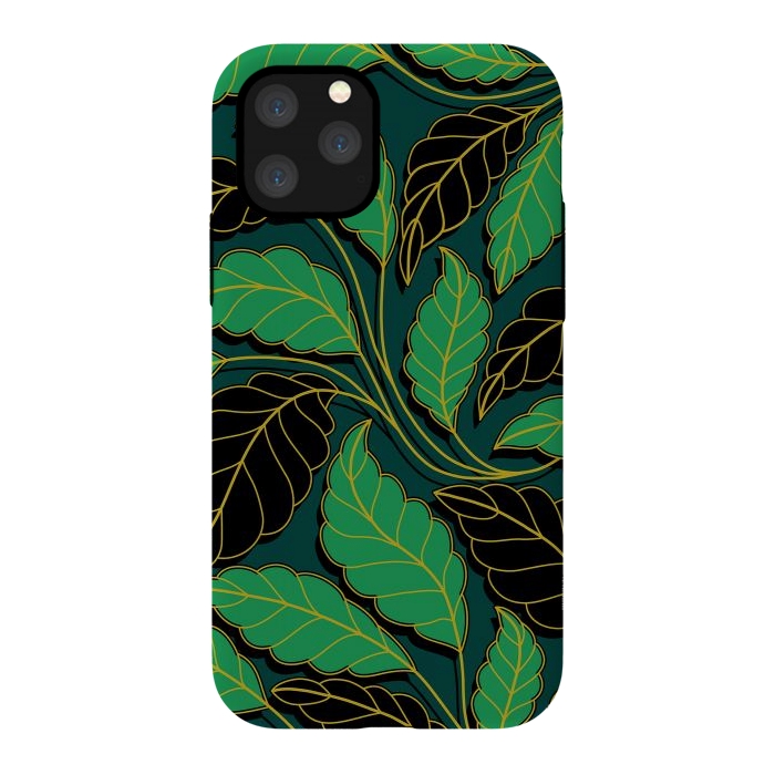iPhone 11 Pro StrongFit Curved lines Branches Leaves black and green G608 by Medusa GraphicArt