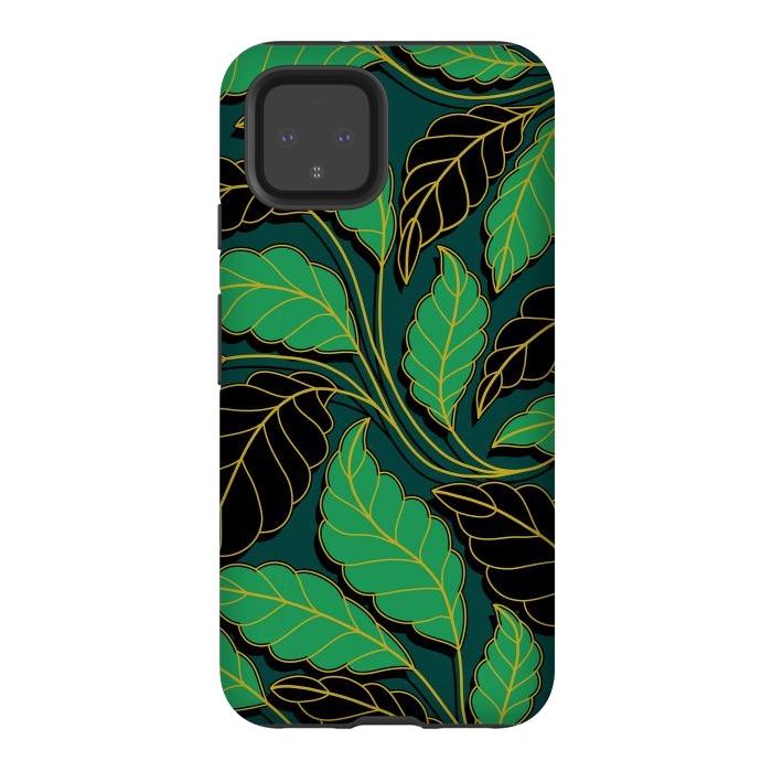 Pixel 4 StrongFit Curved lines Branches Leaves black and green G608 by Medusa GraphicArt