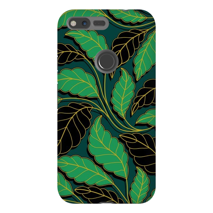Pixel XL StrongFit Curved lines Branches Leaves black and green G608 by Medusa GraphicArt