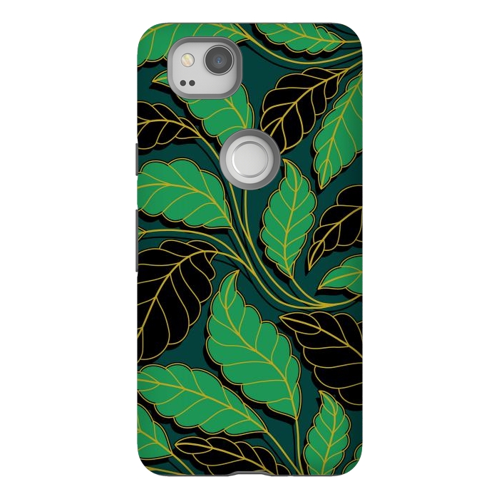 Pixel 2 StrongFit Curved lines Branches Leaves black and green G608 by Medusa GraphicArt