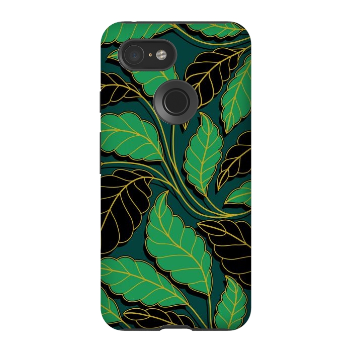 Pixel 3 StrongFit Curved lines Branches Leaves black and green G608 by Medusa GraphicArt