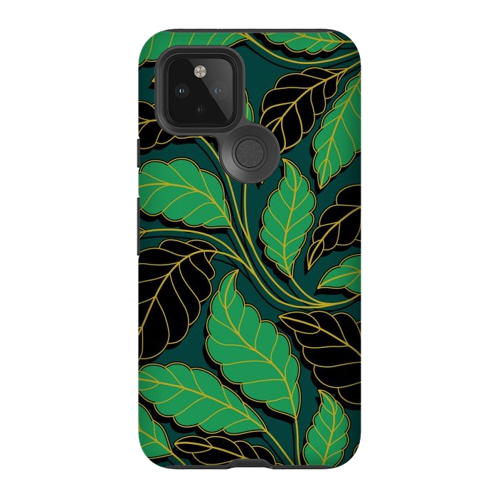 Pixel 5 StrongFit Curved lines Branches Leaves black and green G608 by Medusa GraphicArt
