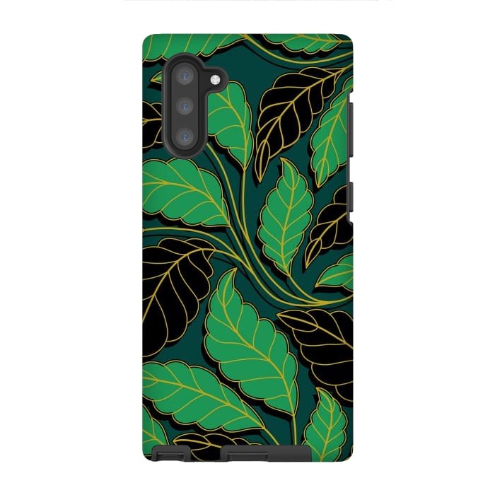 Galaxy Note 10 StrongFit Curved lines Branches Leaves black and green G608 by Medusa GraphicArt
