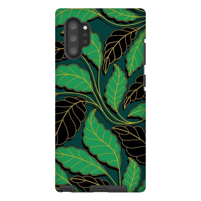 Galaxy Note 10 plus StrongFit Curved lines Branches Leaves black and green G608 by Medusa GraphicArt