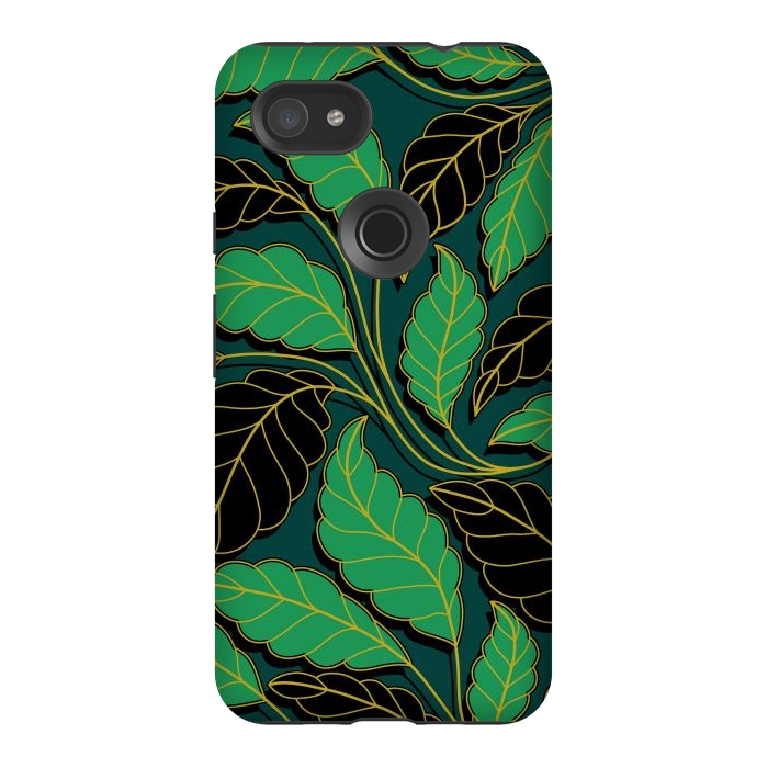 Pixel 3AXL StrongFit Curved lines Branches Leaves black and green G608 by Medusa GraphicArt