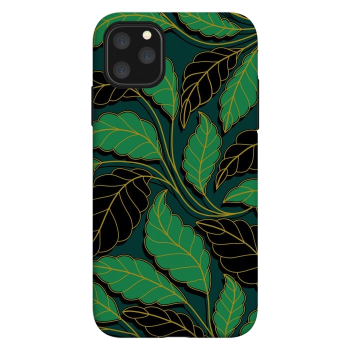 iPhone 11 Pro Max StrongFit Curved lines Branches Leaves black and green G608 by Medusa GraphicArt
