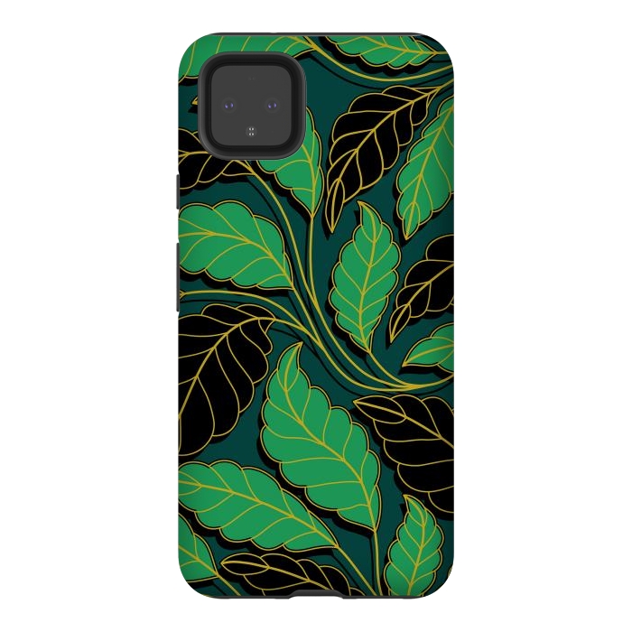 Pixel 4XL StrongFit Curved lines Branches Leaves black and green G608 by Medusa GraphicArt