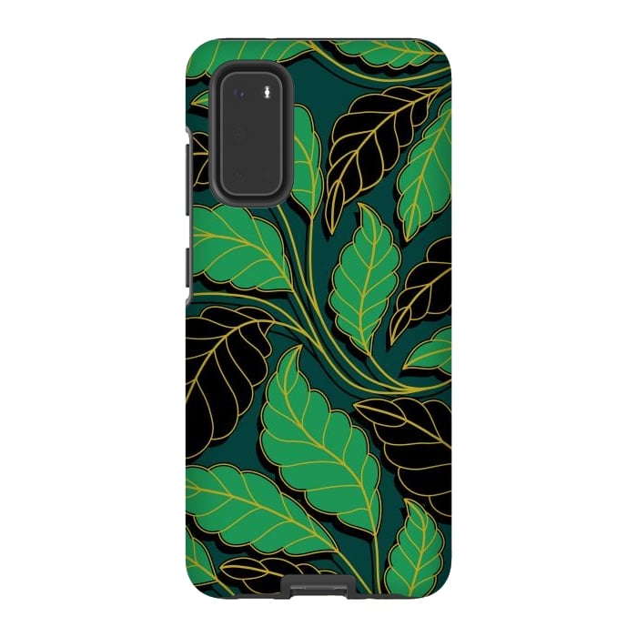 Galaxy S20 StrongFit Curved lines Branches Leaves black and green G608 by Medusa GraphicArt