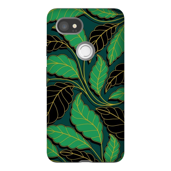 Pixel 2XL StrongFit Curved lines Branches Leaves black and green G608 by Medusa GraphicArt