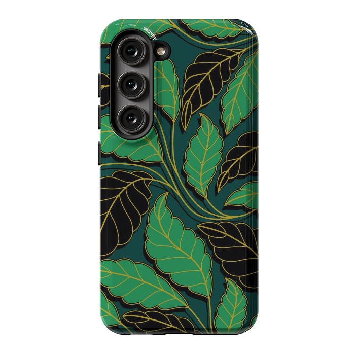 Galaxy S23 StrongFit Curved lines Branches Leaves black and green G608 by Medusa GraphicArt
