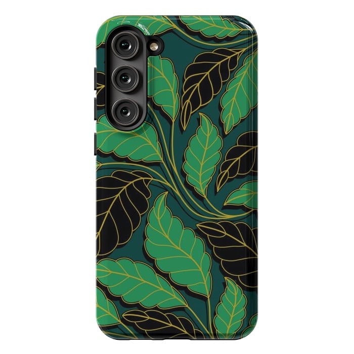 Galaxy S23 Plus StrongFit Curved lines Branches Leaves black and green G608 by Medusa GraphicArt