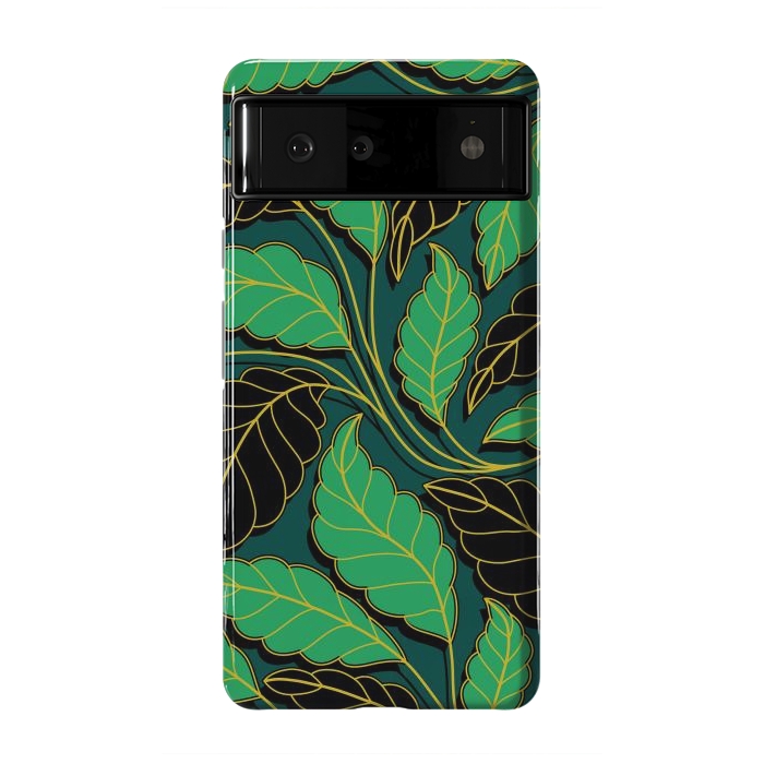 Pixel 6 StrongFit Curved lines Branches Leaves black and green G608 by Medusa GraphicArt